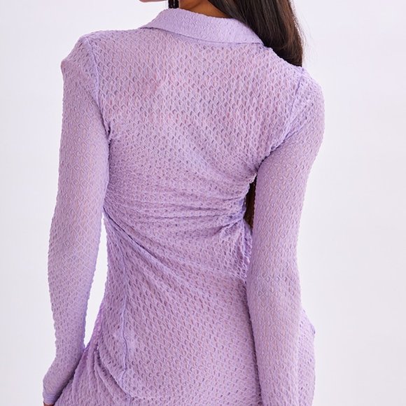 Pretty Little Thing (PLT) Lilac Textured Dress - US 12 - Picture 5 of 6